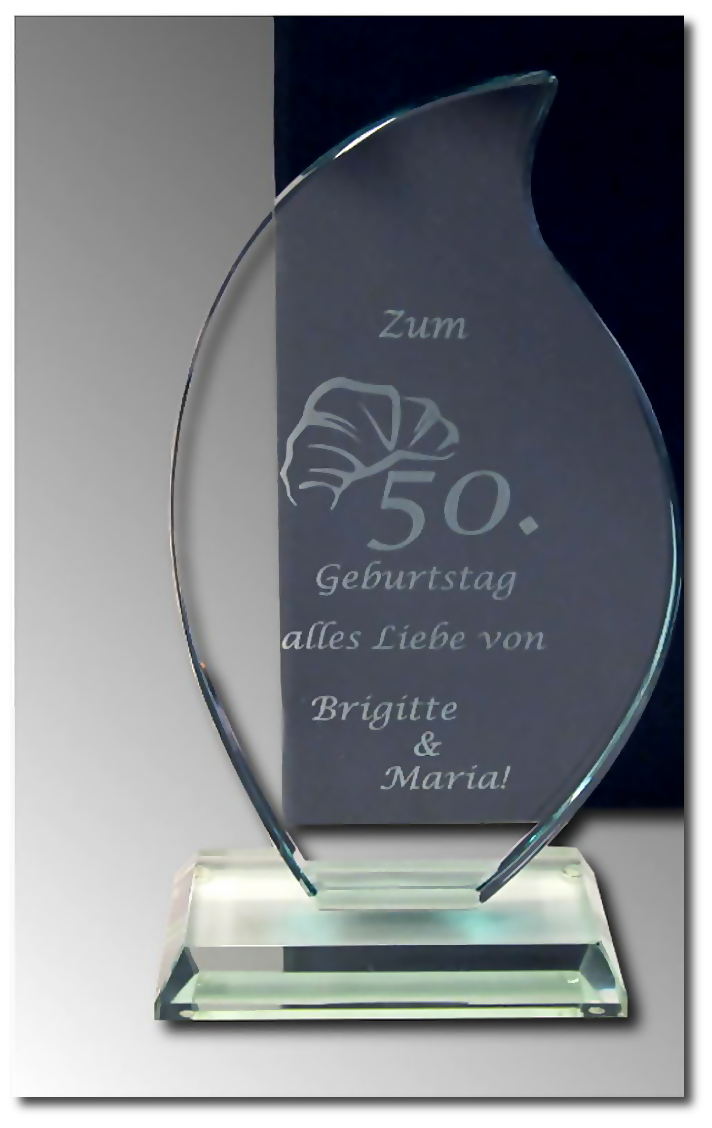 Glastrophäe Flamme mit Lasergravur