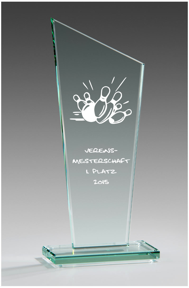Glaspokale mit Gravur, Glastrophäen, Glasawards, 3D Foto Glasgravur, Pokale:  Glastrophe Success-green